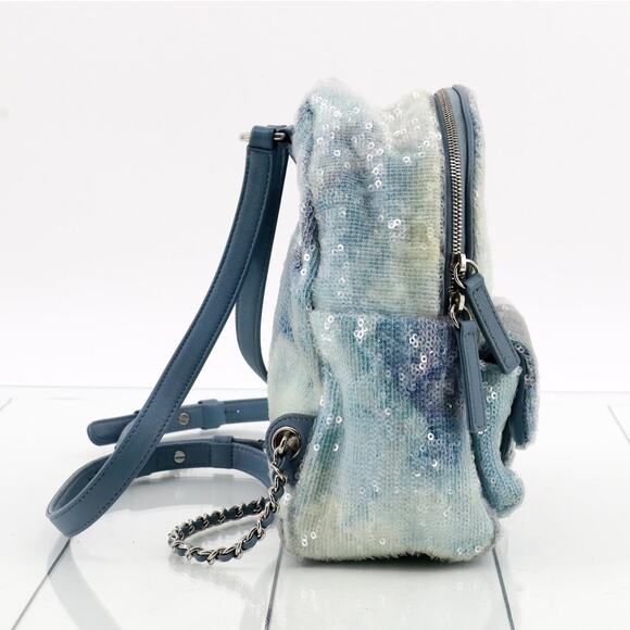 Chanel Sequin Mini Backpack Waterfall Blue Tri-color Bag Rare Light Limited Ed. - Picture 6 of 16